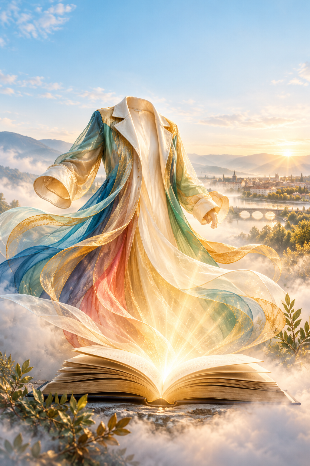 The COAT: a colorful coat rising from an open book